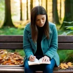 자연과 함께하는 글쓰기 습관 - **Prompt:** A serene and contemplative woman, in her late 20s to early 30s, sits comfortably on a ru...